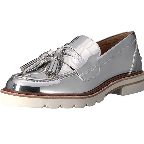 stuart weitzman silver loafers